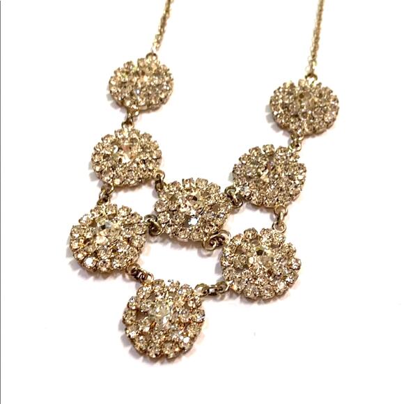 Vintage silver tone chain necklace with white rhinestones bib delicate romantic - Picture 1 of 4